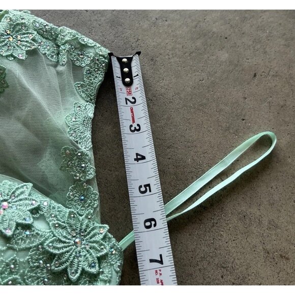 Vintage City Triangles Long Green Mint Dress Prom White Stones Women’s Sz 3 - Picture 12 of 16